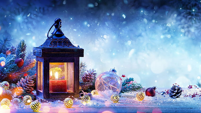 Weihnachtslaterne Winter Schneekugeln Kerzen 1920x1080, Winterlaternen und Ornamente HD-Hintergrundbild