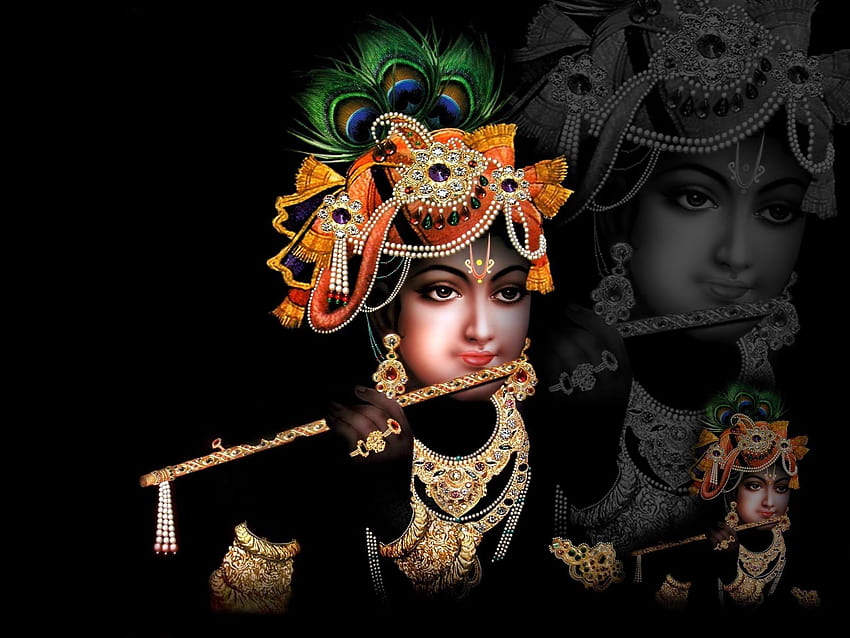 Shri Krishna sur fond noir, seigneur krishna Fond d'écran HD