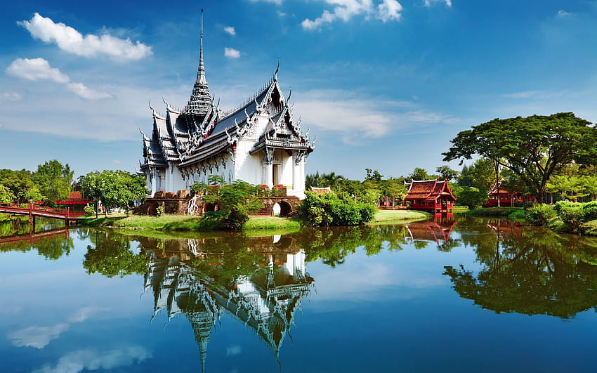 Bangkok, temple, summer, lake, park, park in thailand HD wallpaper