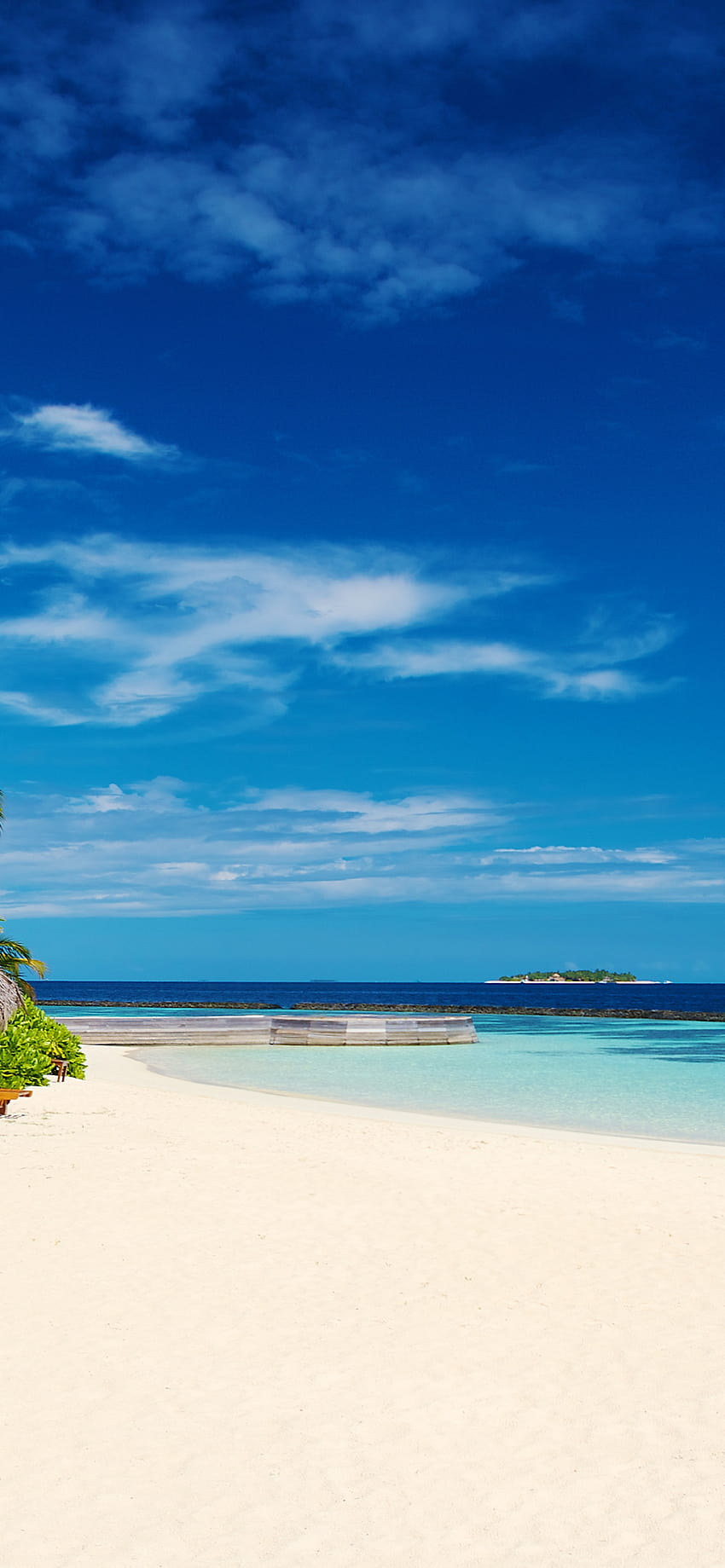 Baros Maldives, isola, vista sul mare, spiaggia tropicale, cielo blu, natura, iphone love island Sfondo del telefono HD