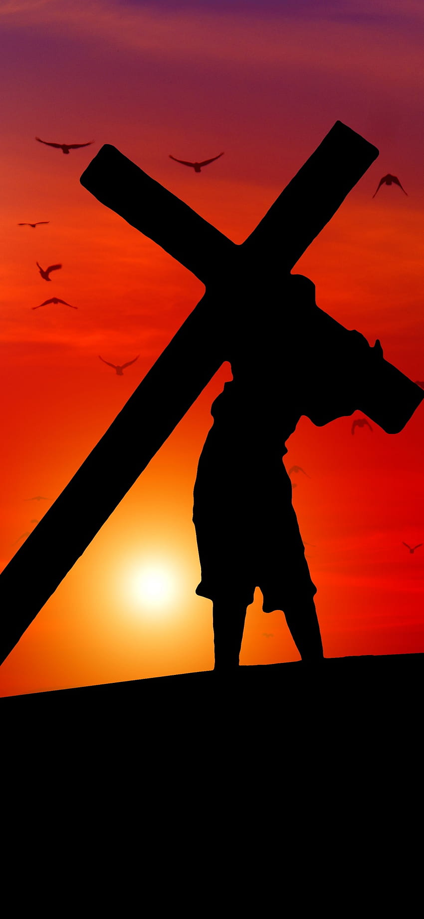 Cruz de Jesus, Pôr do sol, Céu laranja, Silhueta, Religião, Fé, grafia, iphone de jesus Papel de parede de celular HD