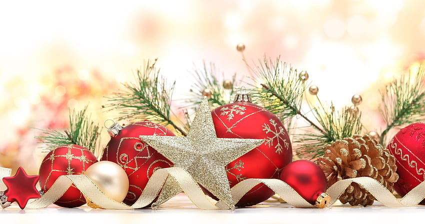 Belas decorações com agulhas de pinheiro em fundos de Natal, 4096x2160 natal papel de parede HD