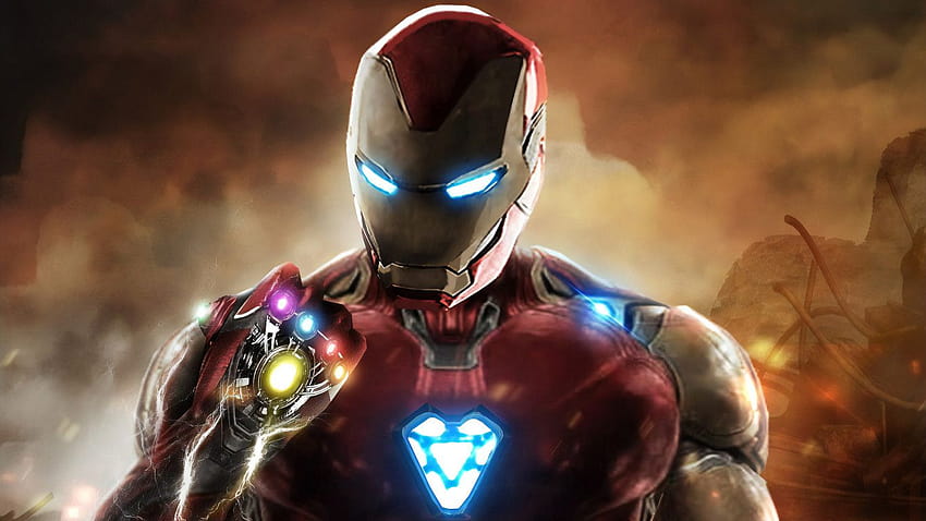 1366x768 Iron Man Rękawica Nieskończoności Avengers Endgame 1366x768, Iron Man gra na Androida Tapeta HD