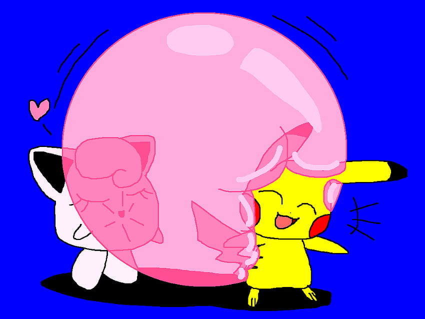 Jigglypuff a installé un piège à chewing-gum avec Pikachu à l'intérieur de la bulle de chewing-gum de Jigglypuff! C'était vraiment mignon ! ^_^ Fond d'écran HD