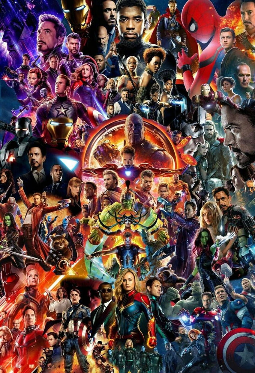 โปสเตอร์ Marvel MCU Movie Collage ความบันเทิงมหัศจรรย์ วอลล์เปเปอร์โทรศัพท์ HD
