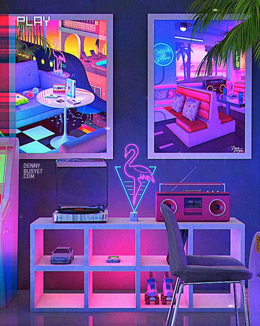Turn Back Time Synthwave Art by dennybusyet, retro room HD phone wallpaper