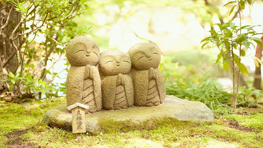 Posąg Buddy ogród mech kamień pozostawia religia nastrój zen, mech gardent Tapeta HD