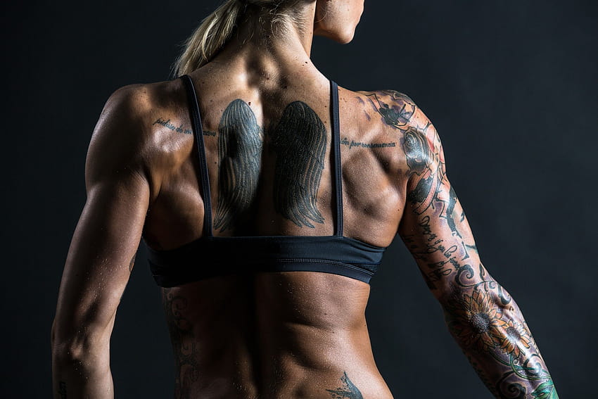 : women, sport, Bodybuilder, muscles, tattoo, fitness model, back, bodybuilding, gym clothes, joint, muscular, hand, male, muscle, neck, arm, shoulder, chest, computer , abdomen, human body, trunk, physical fitness, barechestedness, body building women HD wallpaper