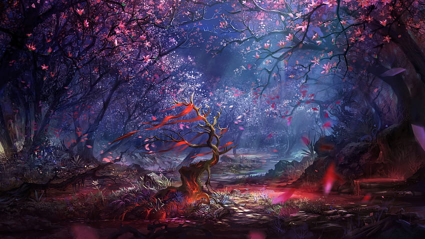 spring fantasy forest HD wallpaper