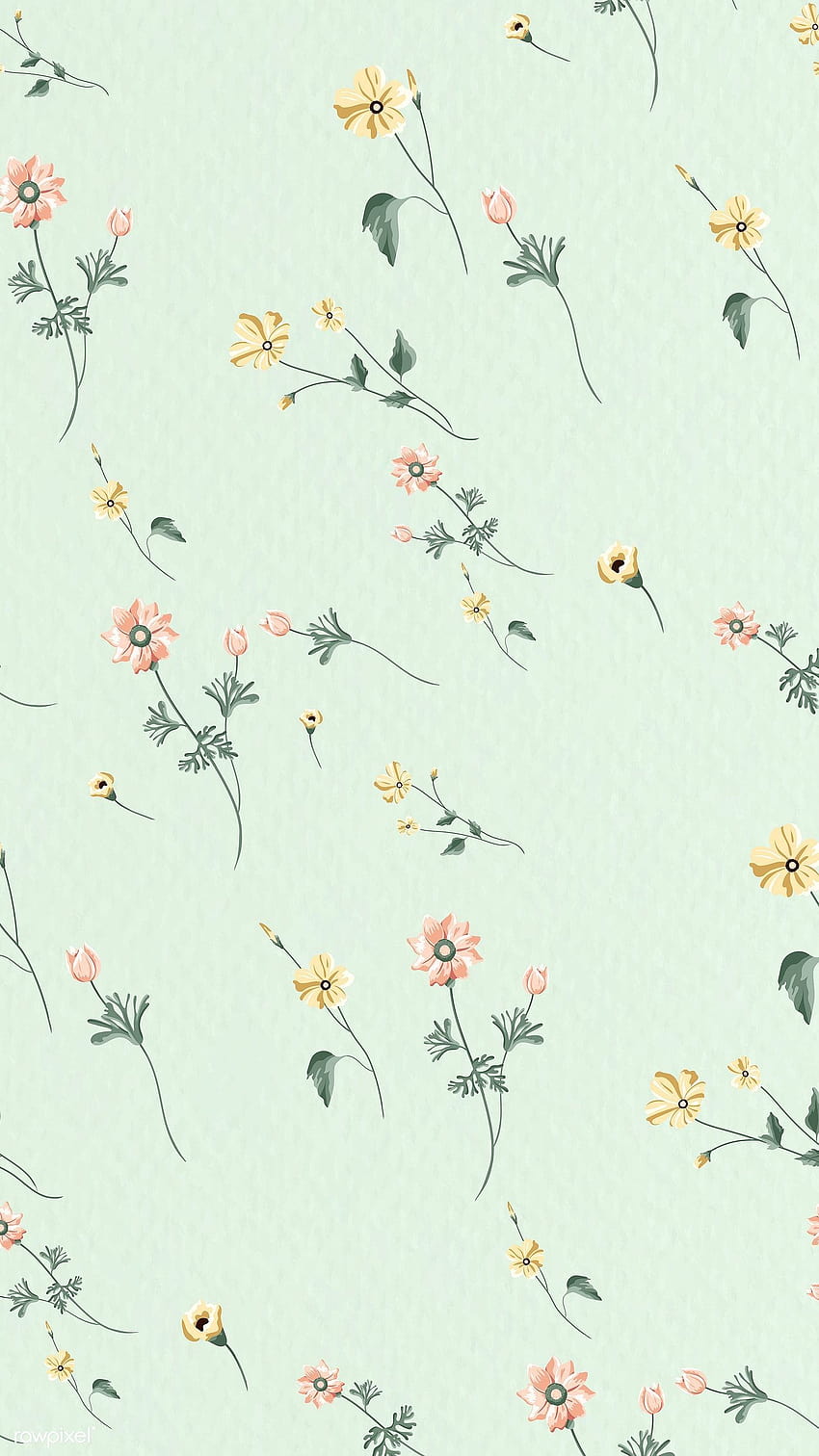 erstklassiger Vektor des nahtlosen Musters der blühenden Blume auf einem grünen, grünen ästhetischen Frühling HD-Handy-Hintergrundbild
