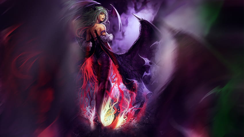 Darkstalkers Demon Fantasy Flame Green Hair Long Hair Morrigan Aensland Video Game Woman HD wallpaper