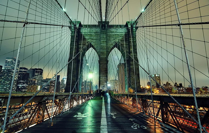 night, lights, new York, Night, New York City, nyc, brooklyn bridge new york HD wallpaper