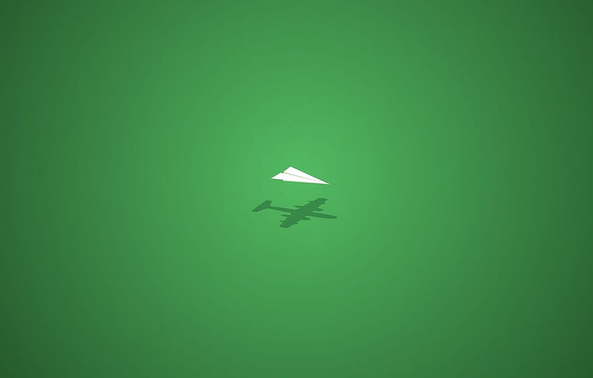 green, shadow, minimalism, paper plane , section минимализм HD wallpaper