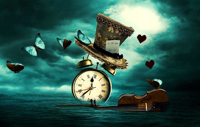fantazja, czas, zegarek, motyle, fantastyczny zegar Tapeta HD