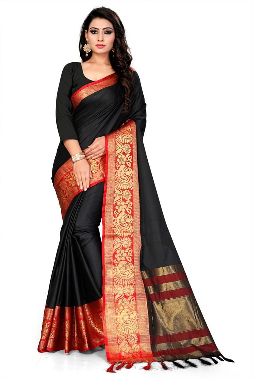 Buy Mahadev Enterprise Black And Red Soft Cotton Silk Saree With, womens saree HD phone wallpaper