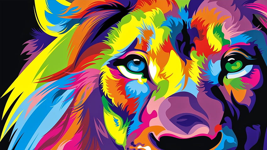 Lion Colorful Rainbow Artwork Cool .site, 무지개 사자 HD 월페이퍼