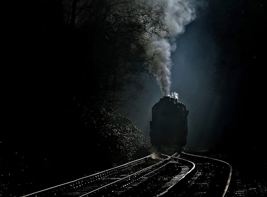: night, water, sky, Halloween, smoke, train, Earth, ghost, universe, locomotive, midnight, steam, darkness, computer , atmosphere of earth, black and white, outer space, phenomenon, ghosttrain, stock graphy, visual effects, ghost train HD wallpaper