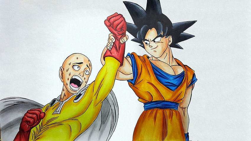 Rysunek Goku kontra Saitama, goku kontra jeden cios Tapeta HD