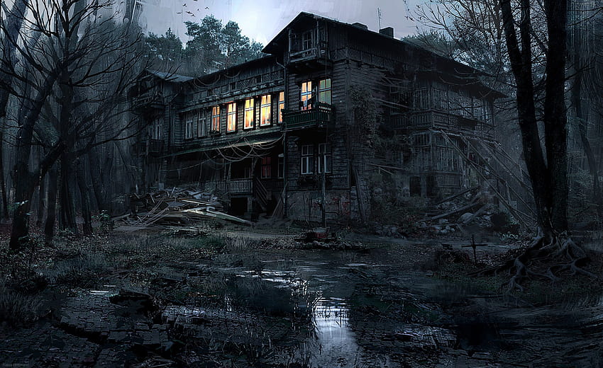 Haunted House, haunted forest HD wallpaper