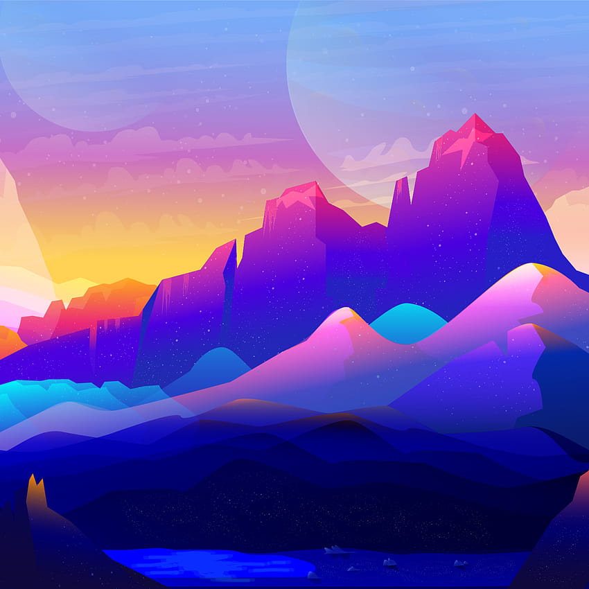 2048 x 2048 Montanhas Rochosas Paisagem Ilustração colorida Minimalista Ipad Air, planos de fundo e ipad mínimo Papel de parede de celular HD