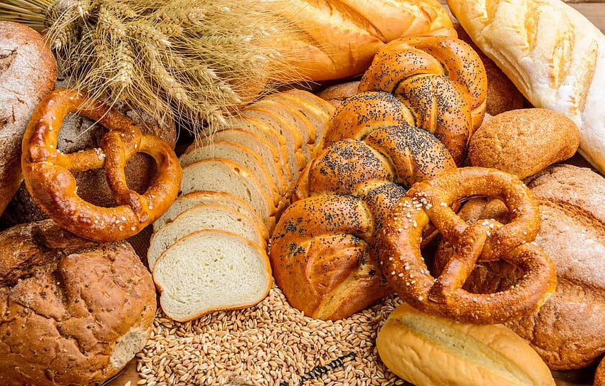 pszenica, żyto, chleb, kłosy, ciastka, zboże, bochenki, precel , sekcja еда Tapeta HD