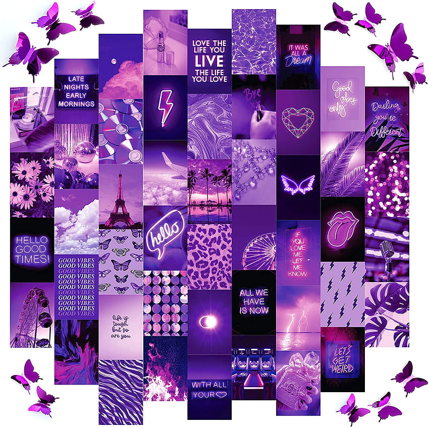 Artivo Purple wall collage kit estetico , 50 Set 4x6 con farfalle, Purple Black kit collage estetico per parete , poster per camera ragazze estetiche, Cute wall decor for teen :, poster estetico Sfondo HD