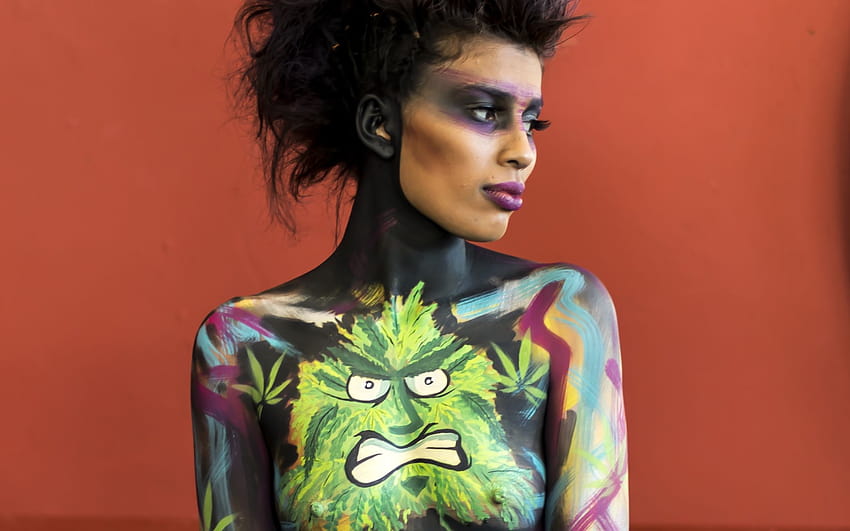 Ganja Girls, Cannabis artist fantasy , Cartoons and Cannabis Bodyart – Angrybud Cannabis Automatic HD wallpaper