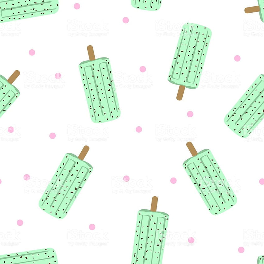 Seamless Pattern Mint Chocolate Chip Ice Cream Bar With Pink Dot HD phone wallpaper