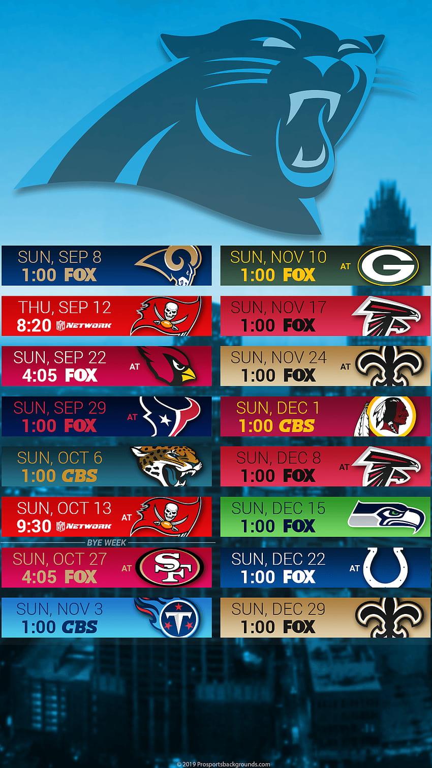 Carolina Panthers 2019 Mobile City NFL Schedule Wallpaper  Carolina  panthers, Carolina panthers wallpaper, Panthers