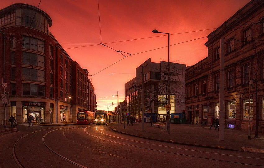 street, England, home, glow, Nottingham , section город HD wallpaper