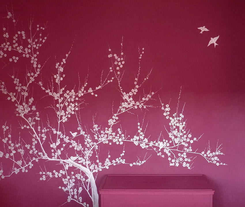 Inspirierende Dekoration Erstaunliche weiße Kirschblüten-Chinoiserie, Kirschblütenmalerei HD-Hintergrundbild