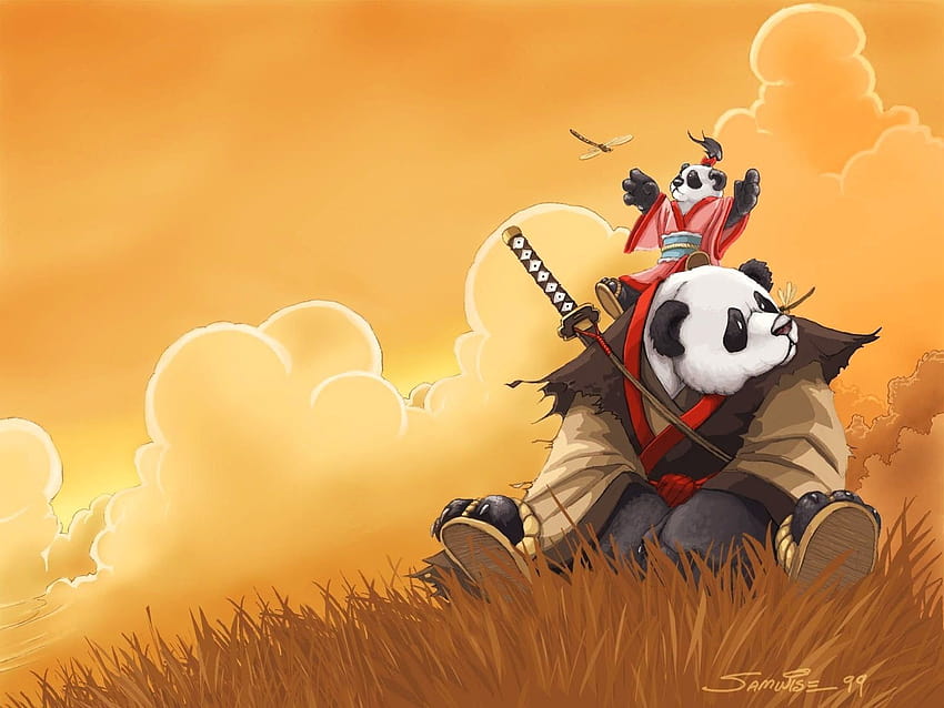 Samurai Panda illustration, anime, panda, World of Warcraft, video, gamer panda HD wallpaper