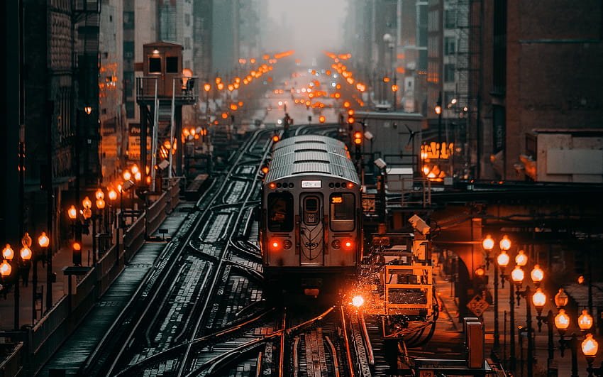 3840x2400 train, railroad, rails, city, fog ultra 16:10 backgrounds, railway HD wallpaper