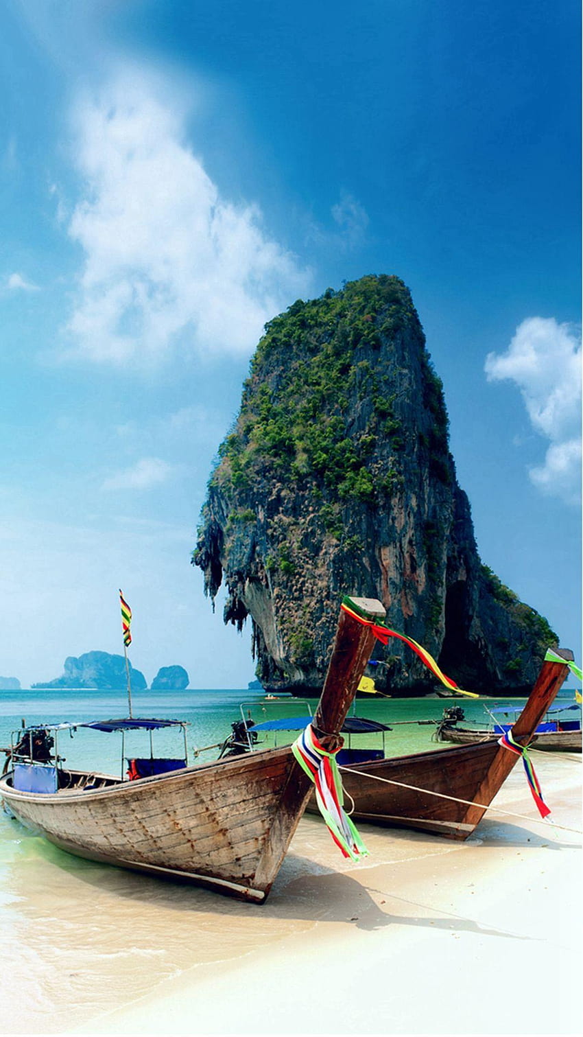 Krabi Island Thailand Beach, praias da Tailândia com barcos Papel de parede de celular HD
