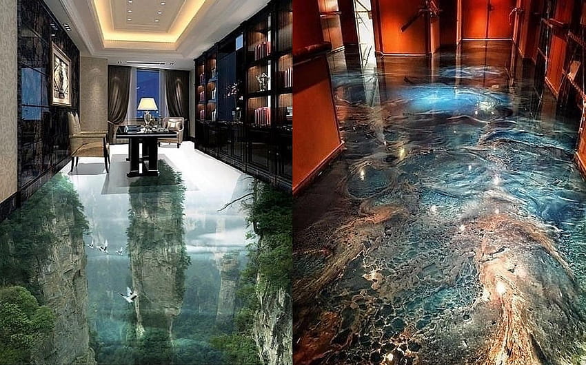 These Incredible 3D Epoxy Floors Will Turn Your Room Into a Beach, Canyon, or Grassy Pathway HD wallpaper