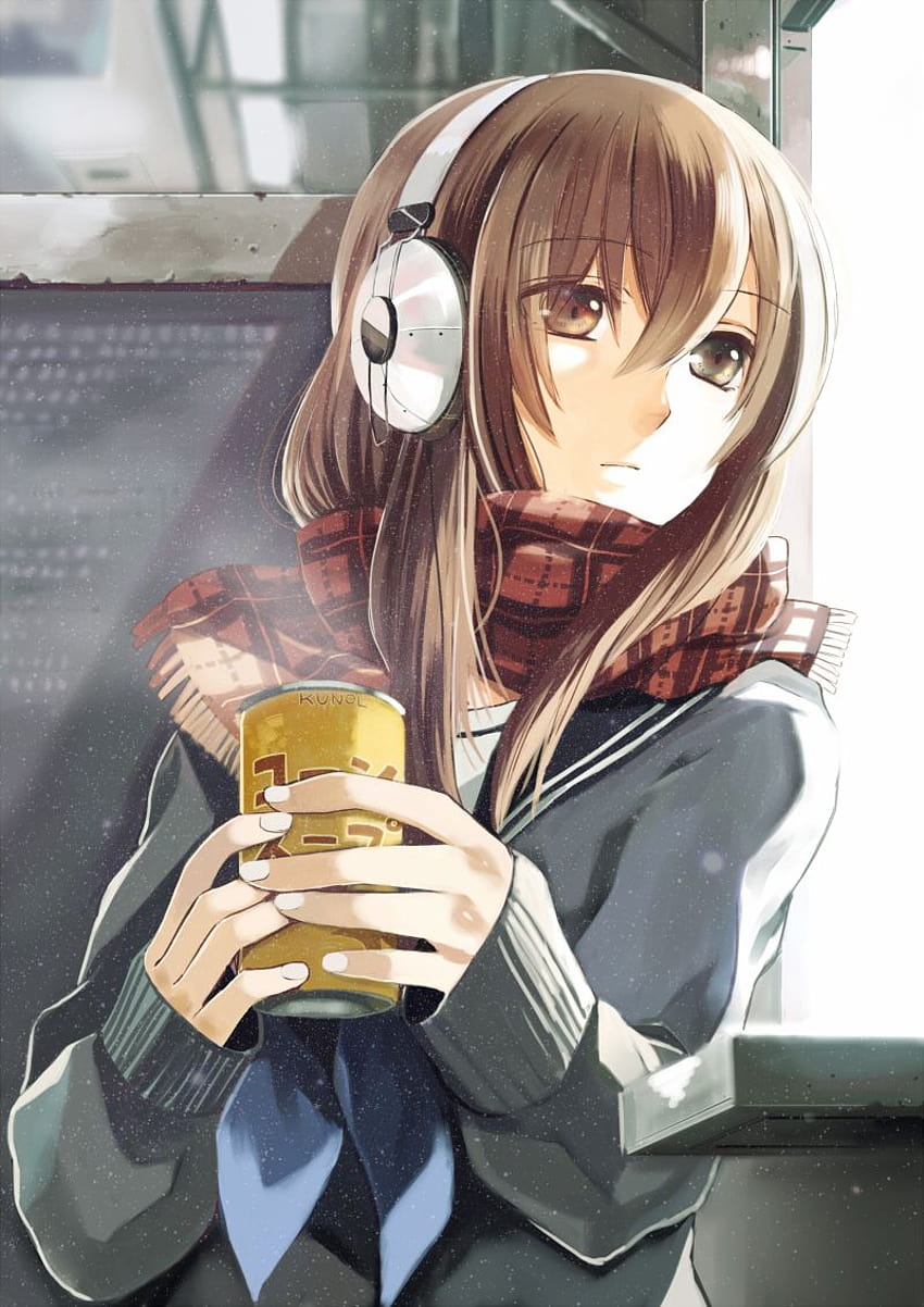 Desktop Wallpaper Cute Anime Girl Drinking Coffee Hd Image Picture  Background 8rt549