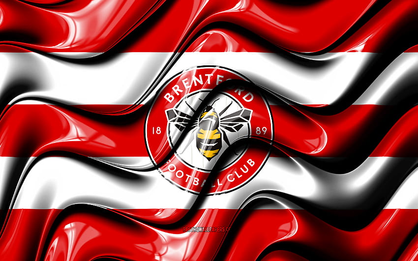 Brentford FC flag, red and white 3D waves, Premier League, english football club, football, Brentford FC logo, Brentford FC, soccer with resolution 3840x2400. High Quality HD wallpaper