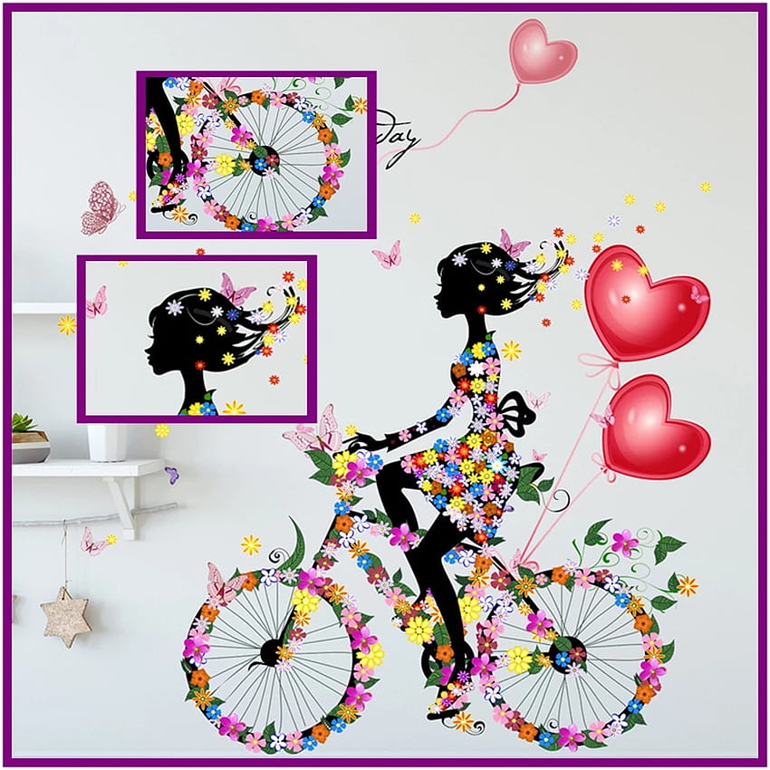 Black Girl Ride Bike Big Stickers for Princess Bedroom Decor Flower ...
