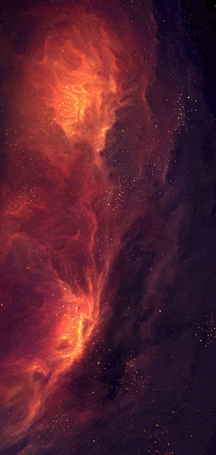 iOS 11, iPhone X, nero, arancione, fuoco, spazio, stelle, pianeta, fuoco colorato Sfondo del telefono HD