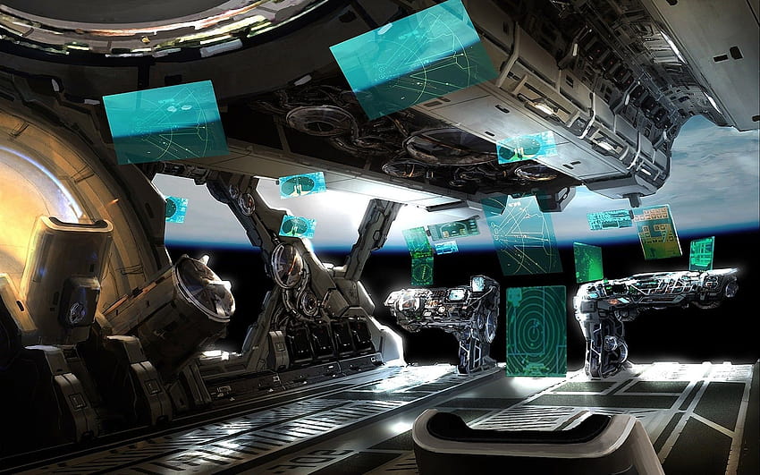 pontes, arte da fantasia, naves espaciais, ficção científica, ponte navegante ::, nave espacial dentro papel de parede HD