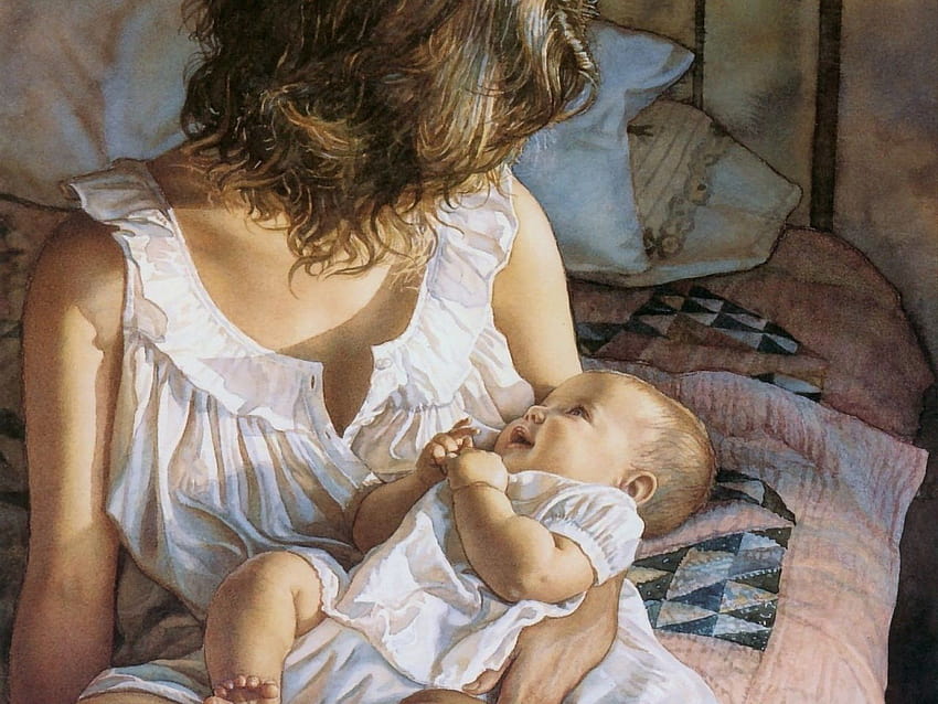 アート アートワーク 女性 女性 女の子 ファンタジー 芸術的 赤ちゃん 母親 母親と赤ちゃん 絵画 高画質の壁紙