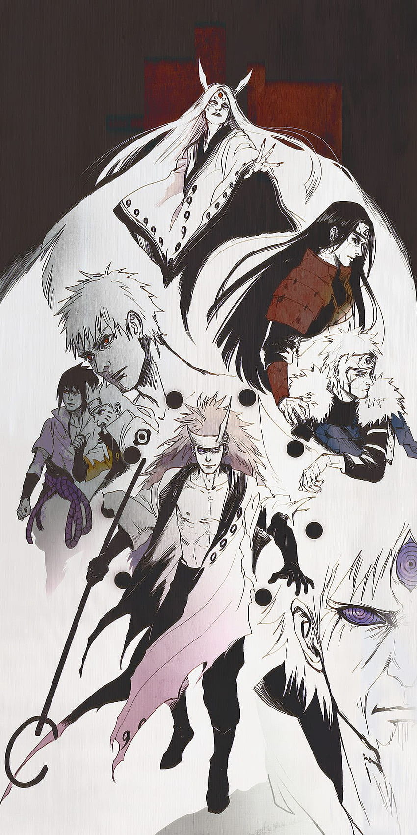 Kaguya, Hashirama, Tobirama, Obito, Sasuke, Naruto, Madara y Sage of Six Paths, otsutsuki kaguya fondo de pantalla del teléfono