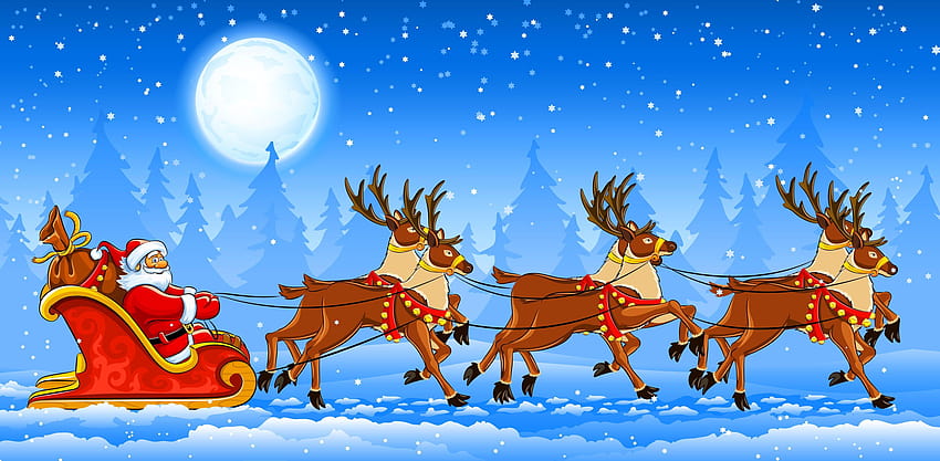 A vector illustration of Santa Claus riding the sleigh pulled by, christmas sled HD wallpaper
