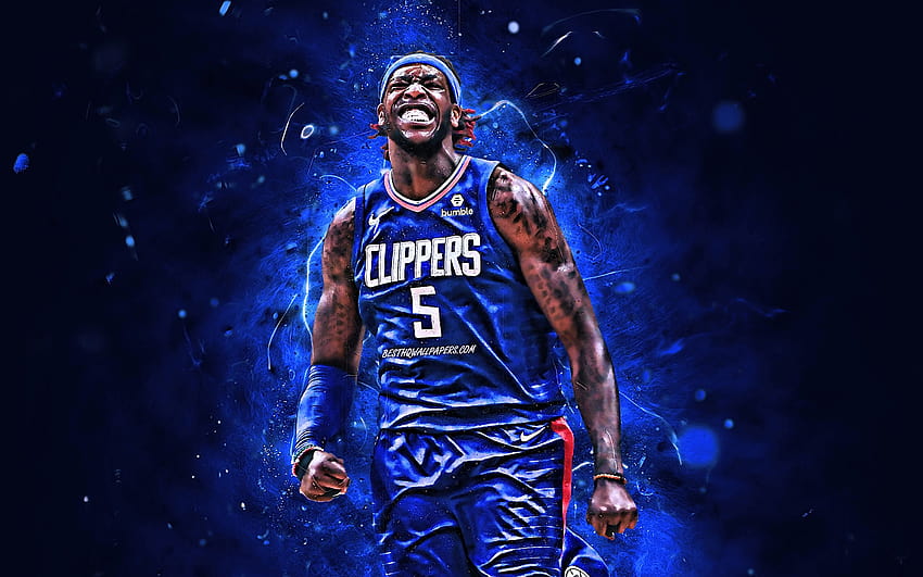 Montrezl Harrell, abstract art, basketball stars, NBA, Los Angeles Clippers, Montrezl Dashay Harrell, basketball, LA Clippers, neon lights, creative with resolution 2880x1800. High Quality HD wallpaper