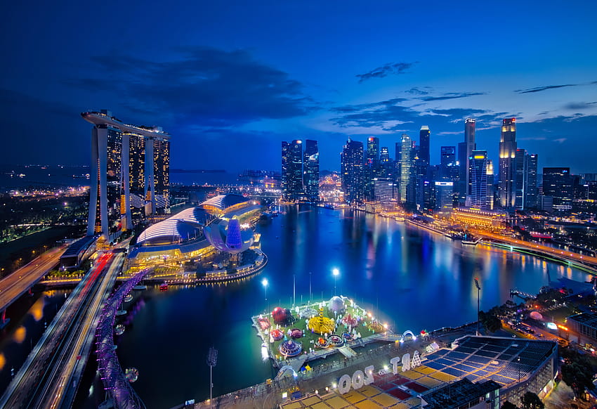 Marina bay Singapur, marina bay sands gecesi HD duvar kağıdı