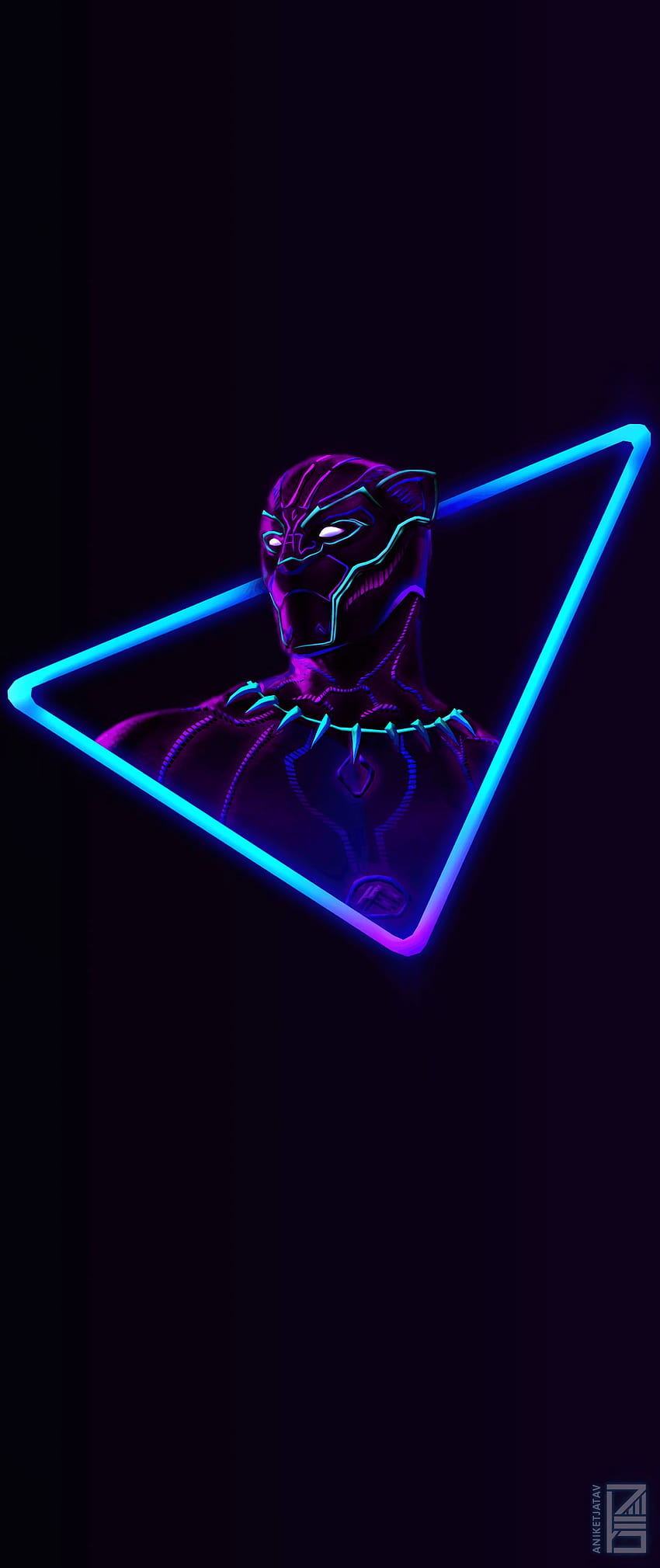 Zwiększyłem grafikę Neon Black Panther na telefon, czarny neon Tapeta na telefon HD