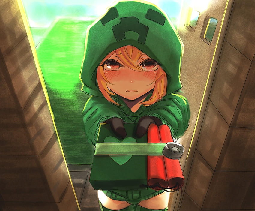 Blondinen, Handschuhe, Schlingpflanze, rote Augen, kurze Haare, Minecraft, Anime-Hoodie HD-Hintergrundbild