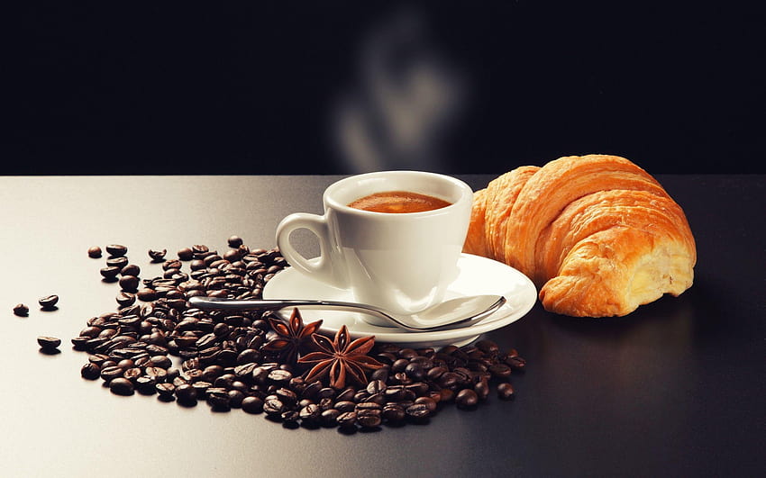 Coffee croissant breakfast HD wallpaper