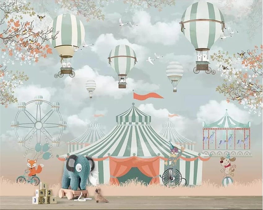 beibehang Custom Cartoon 3D Wand Heißluftballon Spielplatz Zirkus Tier Kinderzimmer Wand für Kinderzimmer HD-Hintergrundbild