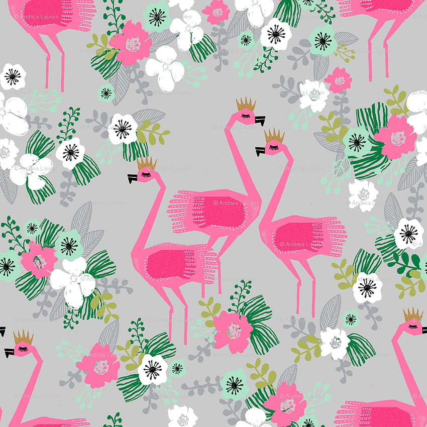 tropical flamingos // pink and grey tropical florals fabric floral, flamingo pink HD phone wallpaper
